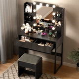 Black particleboard with a melamine finish, 2 drawers, 4 shelves, a dressing table set with 10 12668950