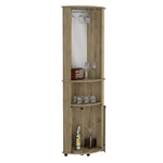 ZUN Chicago 75" H Mirrored Corner Bar Cabinet, With Glass Doors, Two Shelves and Stemware Macadamia B070P214553