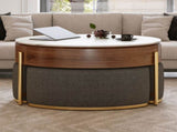 Modern Lift-Top Round Coffee Table with Hidden Storage, Walnut Veneer & Sintered Stone Top,3 W3136P305600