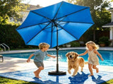9 ft Outdoor Patio Market Umbrella with Push Button Tilt and Crank Handle, 8 Steel Ribs, Blue 65186653