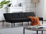 Black 3-Seater Futon Sofa Bed, Twin Folding Sleeper Sofa, Sturdy Metal Frame, Skin-Friendly B347P507913