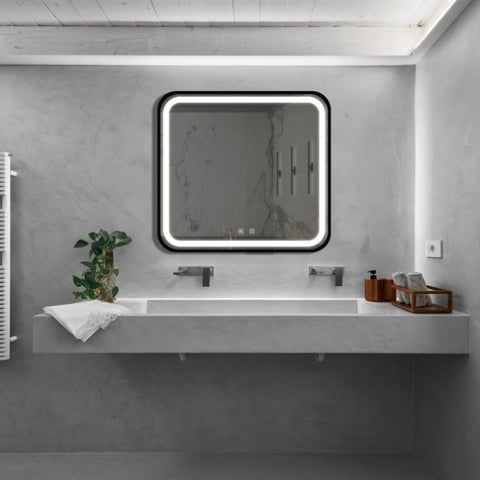 ZUN 32*32inch Bathroom Led Classy Vanity Mirror with focused backplane,Black aluminum alloy frame,High W1992P210906