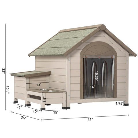 ZUN Outdoor fir wood dog house with an open roof ideal for small to medium dogs. With storage box, 70363091