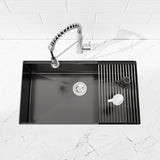 Stainless Steel Kitchen Sink, 33x19 Single Bowl, Undermount Handmade Sink in Brushed, with Cutting T3177P296193