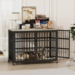 ZUN Furniture style dog crate wrought iron frame door with side openings, Grey, 43.3''W x 29.9''D x W1162119832