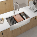 ZUN 33x22x10"Farmhouse Apron Single Bowl Stainless Steel Kitchen Sink with Workstation W2898P228900