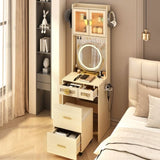 Small Vanity Desk with Mirror and LED Lights, Makeup Table with Charging Station and drawers and 80178219