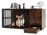Coffee 2-in-1 Dog Crate End Table with Pull-Out Feeder, Chew-Resistant Metal Tube Pet Furniture for 11337907