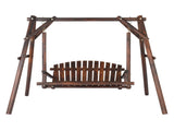 6.5ft Hardwood Patio Garden Outdoor Porch Swing with Stand, Rustic Loveseat Swing Chair for 2 78015021