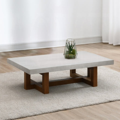 ZUN ACME Keven Coffee Table, Faux Concrete Top & Walnut Finish LV03015