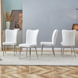 Modern minimalist dining chairs, office chairs. 4-piece set of white PU seats with silver metal W1151P268760