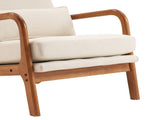 High Back Solid Wood Armrest Backrest Iron Frame Linen Indoor Leisure Chair Off-White 31656855