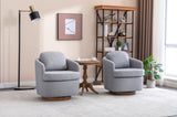 035-Linen Fabric Swivel Accent Chair With Soild Wood Round Brown Base Leg,Light Blue W527134467
