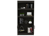 Bookcase, Three Shelves, Double Door Cabinet, Metal Hardware, Black B097132973