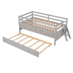 ZUN Low Loft Bed Twin Size with Full Safety Fence, Climbing ladder, Storage Drawers and Trundle Gray WF312991AAE