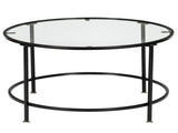 2 Layers 5mm Thick Tempered Glass Countertops Round Wrought Iron Coffee Table Black 78826240