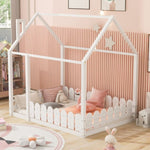 ZUN (Slats are not included) Full Size Wood Bed House Bed Frame with Fence,for Kids,Teens,Girls,Boys 06130531