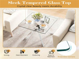20" x 20" x 22.5" Glass Side Table, Silver Tempered Glass End Table with Intersecting Metal Base 59734573