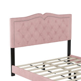 Queen Size Upholstered Bed Frame with Rivet Design, Modern Velvet Platform Bed with Tufted WF316750AAH