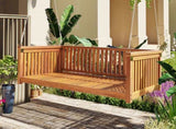 Patio Minimalist Twin Size Garden Swing Bed Wood Porch Swing with Ropes for Backyard, Safe N717P214425D