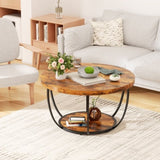 31.5" Round Coffee Table, 2-Tier Coffee Tables for Living Room, Small Wood Coffee Table with T3210P350940