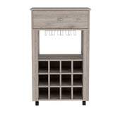 ZUN Memphis Bar Cart, Twelve Built-in Wine Rack, Four Legs, One Open Shelf -Light Gray B20092097