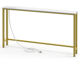 39.37"x5.91"x31.10" Console Table, MDF with Melamine Veneer & Iron Frame, with Power Outlet, White & 78249220