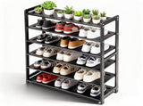 6-layer flat bamboo shoe rack, 68*25*89cm, black 03654485