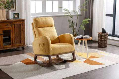 ZUN COOLMORE Rocking Chair, Modern Glider Chair, Recliner Armchair with Wood Legs and Side Pocket, W395P249075