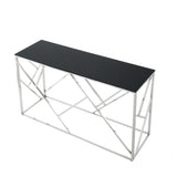 Modern Glass Console Table, 55" Gold Sofa Table with Sturdy Metal Frame and Black Tempered Glass W1567110797