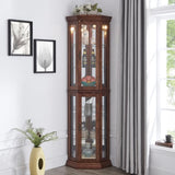 ZUN Corner Curio Cabinet with Lights, Adjustable Tempered Glass Shelves, Mirrored Back, Display 45202248