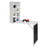 ZUN Floating Wall Mounted Table, Foldable Desk with Storage Shelves and Blackboard - black+white W2181P151572