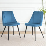 Modern blue velvet dining chair, fabric upholstery chair, black metal chair feet for home living W210P225908