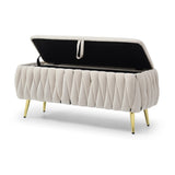 Oval Storage Bench with Gold Legs,Velvet Fabric Upholstered Ottoman Storage Benches for Bedroom End W1117P184677