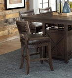 Rustic Aesthetic Dark Cherry Finish Counter Height Chair Set of 2 Wood Framed Nailhead Trim Faux B011P184615