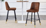 ZUN Brown Suede Skin Velvet Bar Stool - Black Metal Legs with Gold Spray Decoration.Set of 2 W1151P211995