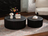 Black Scalloped Round Coffee Table Set Nesting Design, Elegant Curved-Edge Shape for Cozy Living W3081P389077