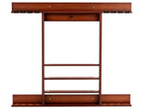 Brown Pine Wood Wall-Mounted Billiards Cue Rack, Holds 8 Cues & 16 Balls with 5 Storage Compartments 14806939