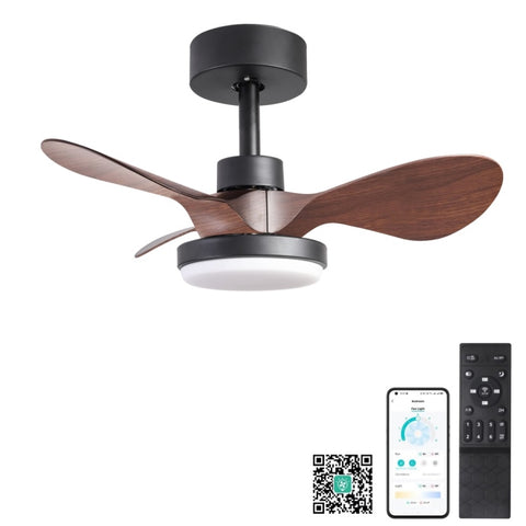 ZUN 24" Black small Ceiling Fan with Light remote control ,Modern Low Profile Ceiling Fan, 6-Speeds W2352P224344