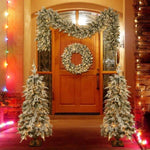 ZUN Pre-lit Christmas Artificial Tree 4-Piece Set, Garland, Wreath and Set of 2 Entrance Trees, X-mas N710P181623K