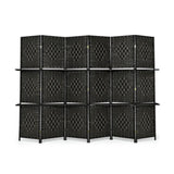 Foldable Room Screen with Storage Shelves - 106.5"x71" Max Size, Hand-Woven Fiber & Poplar Wood 10322052
