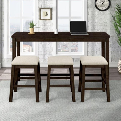 ZUN TOPMAX 4 Pieces Counter Height Table with Fabric Padded Stools, Rustic Bar Dining Set with Socket, WF326001AAD