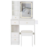 29.2" Small Size Left Drawer Desktop Vanity Table Cushioned Stool, 2 AC2 USB Power Station, Hair W3258P299616