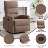 Manual Recliner Chair with Rocker and Swivel in Fabric for Living Room, Brown W3224P289292