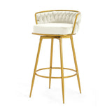 ZUN Swivel Counter Height Bar Stools Set of 2,31.5"Bar Height Stools with Hand-Woven Backrest & Gold N762P216979A