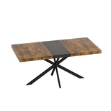 ZUN 55.11" -70.86"Retro Rectangular Stretch Dining Table, Antique Wood Top And Black Relief Plate, Black W757P147831