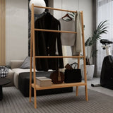 ZUN Bamboo Ladder Towel Rack with Storage Shelf 20210408