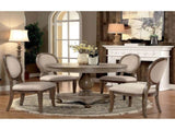 Set of 2 Padded Beige Fabric Dining Chairs in Rustic Oak Finish B016P156826