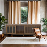 Mid-century modern style Walnut TV STAND Cat house pet friendly With Sliding door flip-down N843P251412W