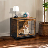 Dog Crate Furniture with Cushion, Wooden Dog Crate Table, Double Doors Dog Furniture, Indoor Dog 96502465